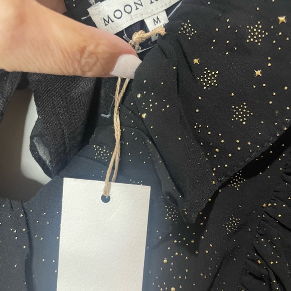 Anthropologie Moon River Midi Dress Black Chiffon Stars Long Sleeve SZ M  NWT - Picture 3 of 9